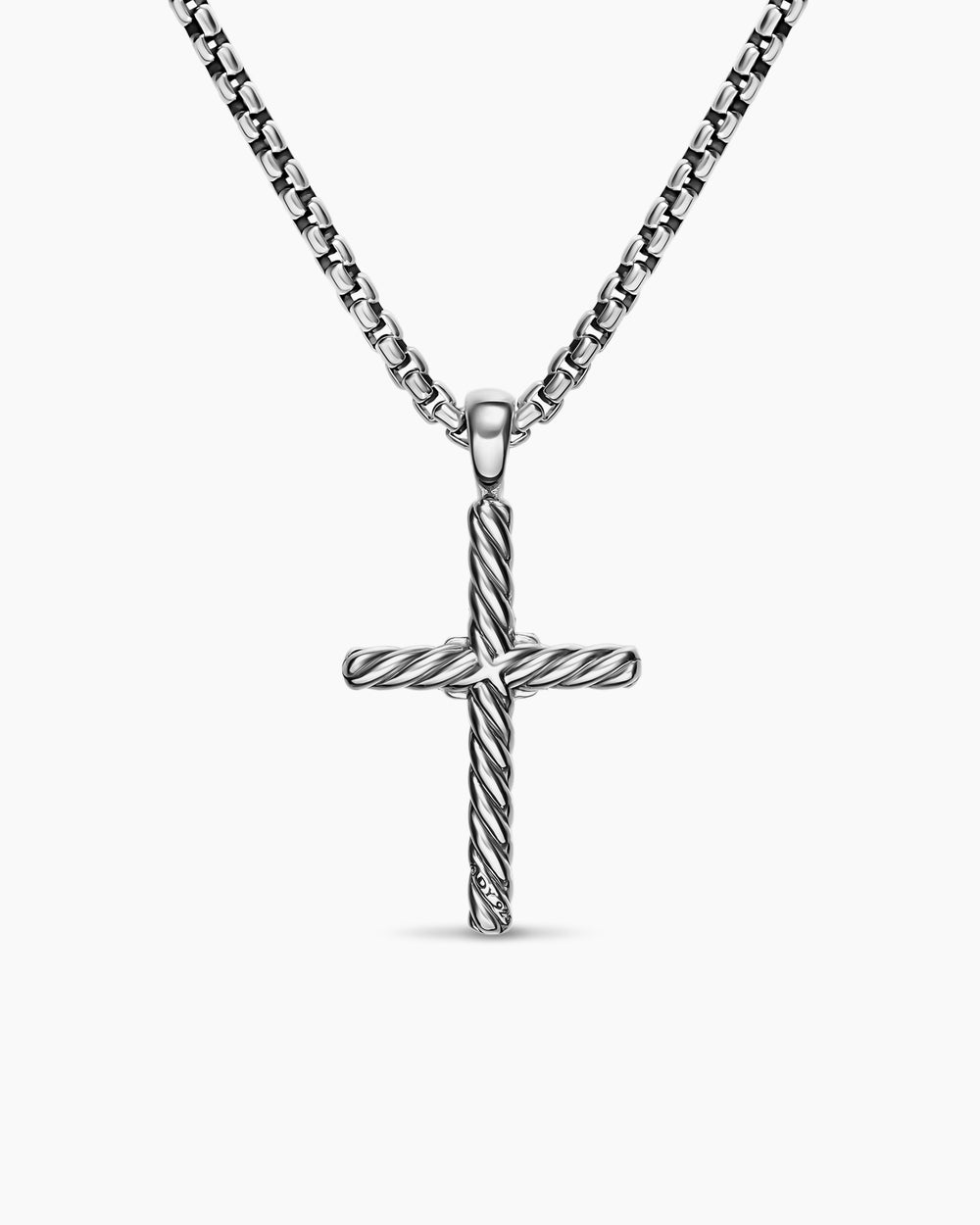Womens Petite X Cross Necklace in Sterling Silver with Diamonds, 19.5mm