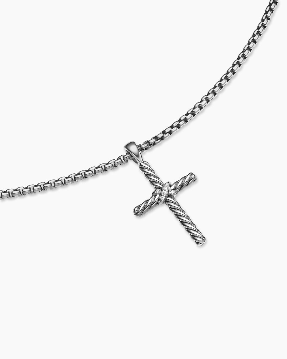 Womens Petite X Cross Necklace in Sterling Silver with Diamonds, 19.5mm