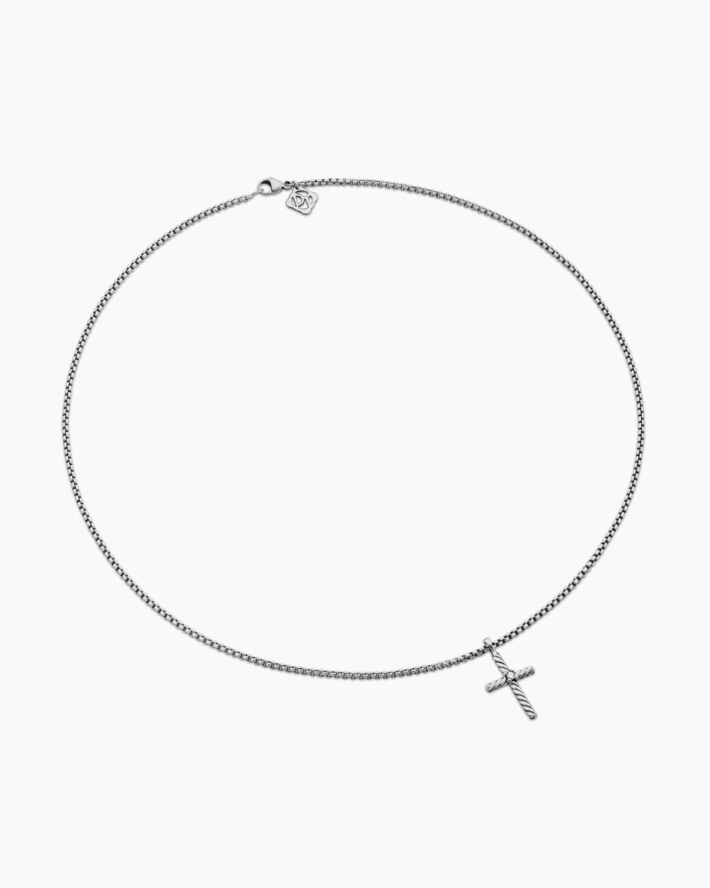 Womens Classic Cable Cross Necklace in Sterling Silver with Centre Diamond, 24.3mm