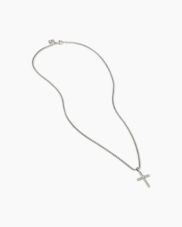 Classic Cable Cross Necklace in Sterling Silver with Center Diamond, 24.3mm