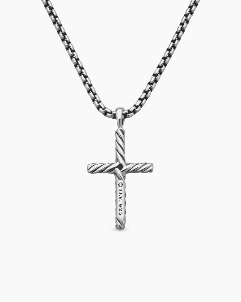 Womens Classic Cable Cross Necklace in Sterling Silver with Centre Diamond, 24.3mm