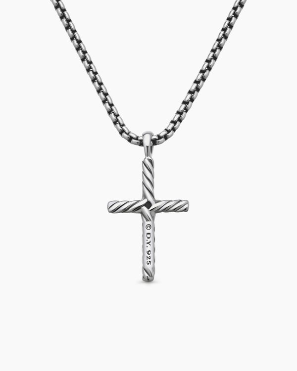 Classic Cable Cross Necklace in Sterling Silver with Diamond, 24.3mm