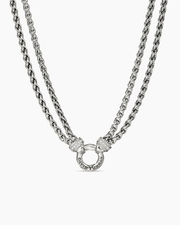 Double Wheat Chain Necklace in Sterling Silver with Diamonds, 4mm