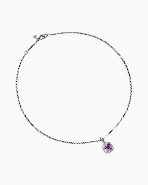 Womens Petite Albion® Pendant Necklace in Sterling Silver with Amethyst and Diamonds, 7mm