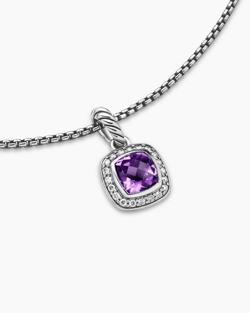 Womens Petite Albion® Pendant Necklace in Sterling Silver with Amethyst and Diamonds, 7mm