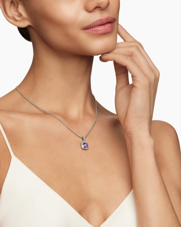 Petite Albion® Pendant Necklace in Sterling Silver with Amethyst and Diamonds, 7mm