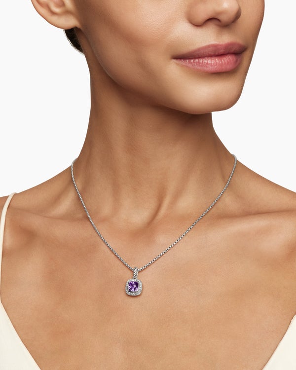 Petite Albion® Pendant Necklace in Sterling Silver with Amethyst and Diamonds, 7mm