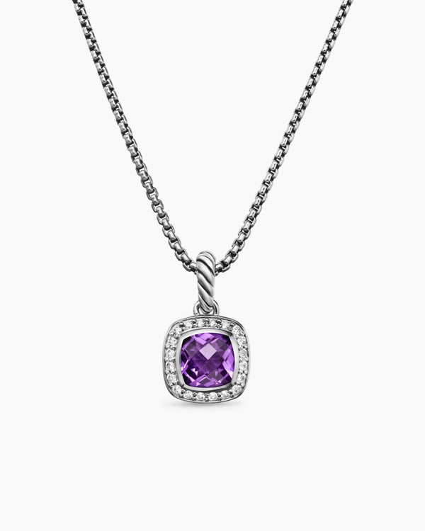 Petite Albion® Pendant Necklace in Sterling Silver with Amethyst and Diamonds, 7mm