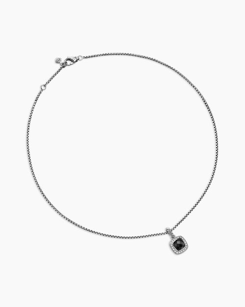 Womens Petite Albion® Pendant Necklace in Sterling Silver with Black Onyx and Diamonds, 7mm