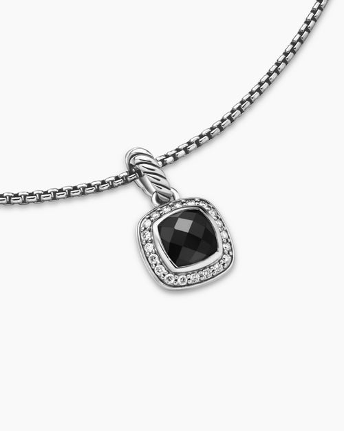 Womens Petite Albion® Pendant Necklace in Sterling Silver with Black Onyx and Diamonds, 7mm