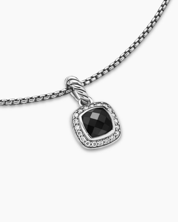 Collier avec pendentif Albion® de petite taille en argent sterling avec onyx noir et diamants, 7 mm