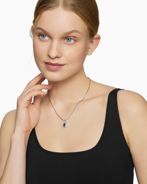 Womens Petite Albion® Pendant Necklace in Sterling Silver with Black Onyx and Diamonds, 7mm