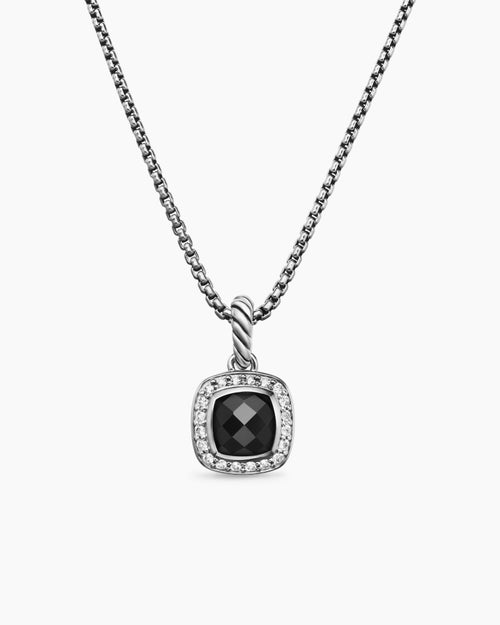 Womens Petite Albion® Pendant Necklace in Sterling Silver with Black Onyx and Diamonds, 7mm