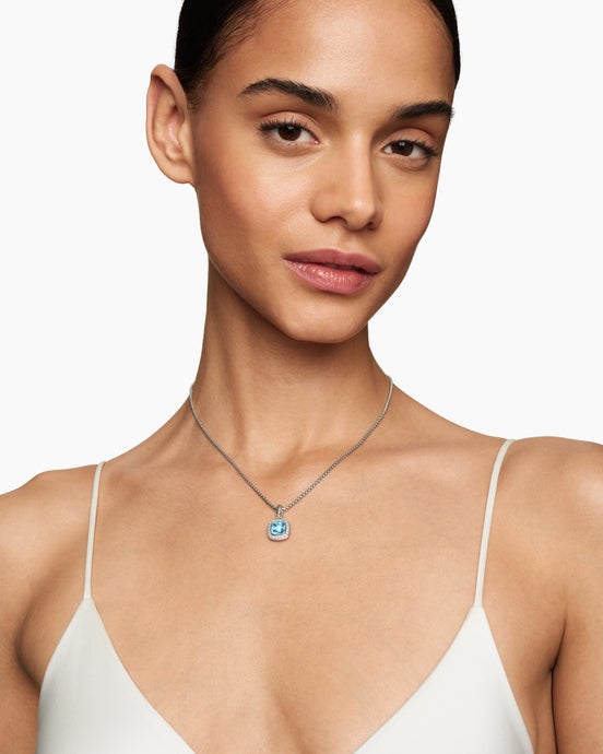 Petite Albion® Pendant Necklace in Sterling Silver with Blue Topaz and Diamonds, 7mm