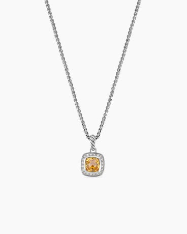 Petite Albion® Pendant Necklace in Sterling Silver with Citrine and Diamonds, 7mm