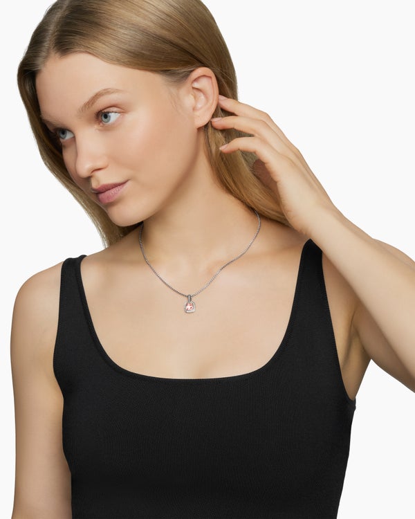 Petite Albion® Pendant Necklace in Sterling Silver with Blue Topaz and Diamonds, 7mm