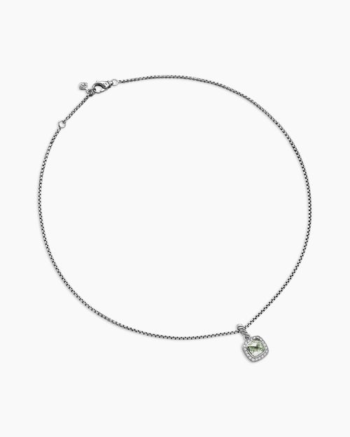 Womens Petite Albion® Pendant Necklace in Sterling Silver with Prasiolite and Diamonds, 7mm