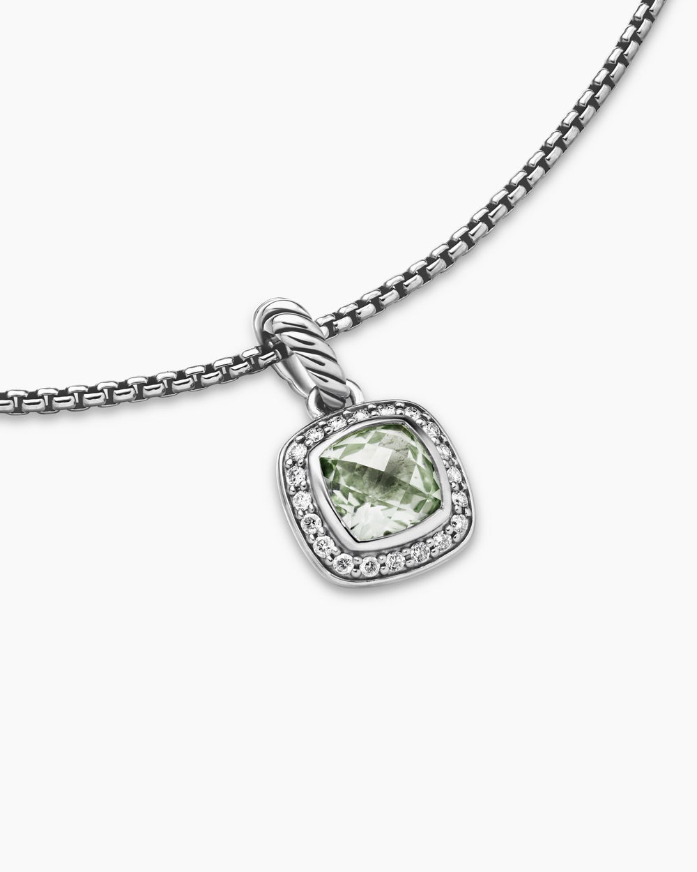 Womens Petite Albion® Pendant Necklace in Sterling Silver with Prasiolite and Diamonds, 7mm