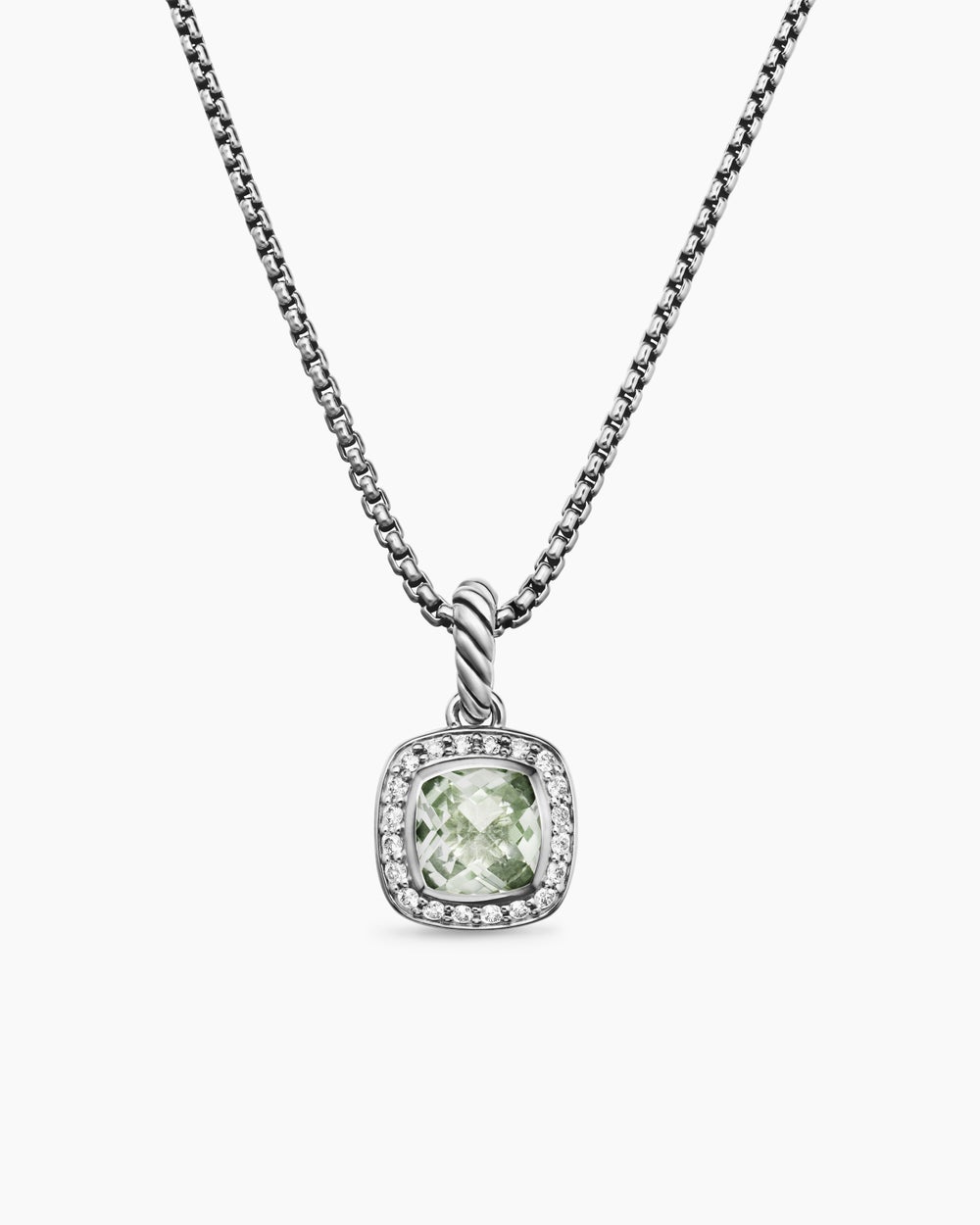 Womens Petite Albion® Pendant Necklace in Sterling Silver with Prasiolite and Diamonds, 7mm