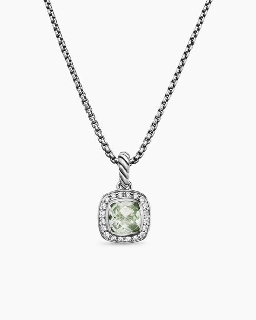 Womens Petite Albion® Pendant Necklace in Sterling Silver with Prasiolite and Diamonds, 7mm