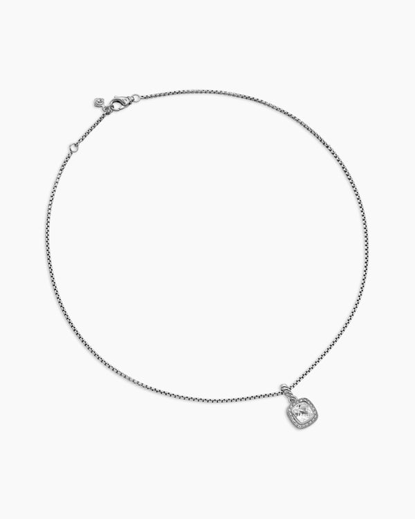 Collier à pendentif Albion® de petite taille en argent massif avec topaze blanche et diamants, 7 mm