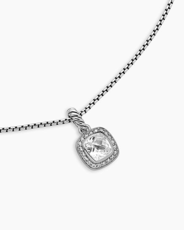 Collier à pendentif Albion® de petite taille en argent massif avec topaze blanche et diamants, 7 mm