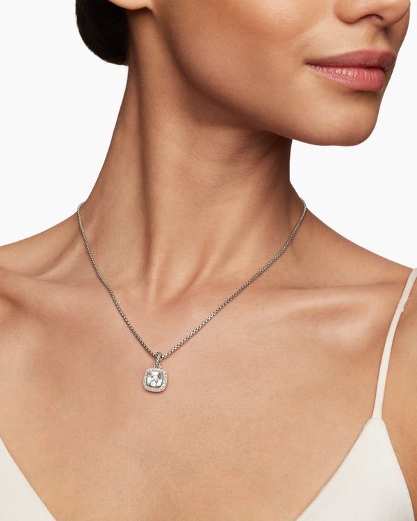 Collier à pendentif Albion® de petite taille en argent massif avec topaze blanche et diamants, 7 mm