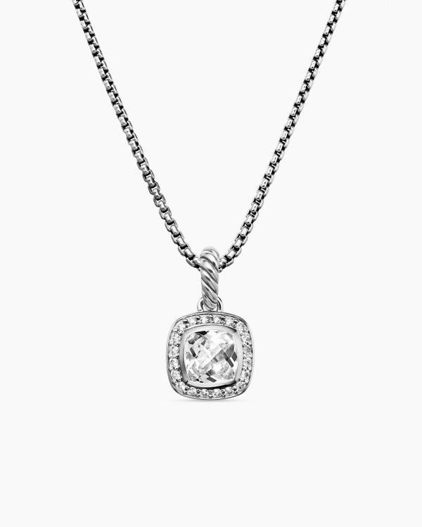 Collier à pendentif Albion® de petite taille en argent massif avec topaze blanche et diamants, 7 mm