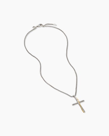 Crossover Cross Necklace in Sterling Silver with 18K Yellow Gold, 35.6mm