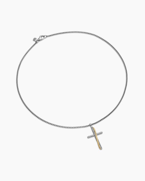 Womens Crossover Cross Necklace in Sterling Silver with 18K Yellow Gold, 35.6mm