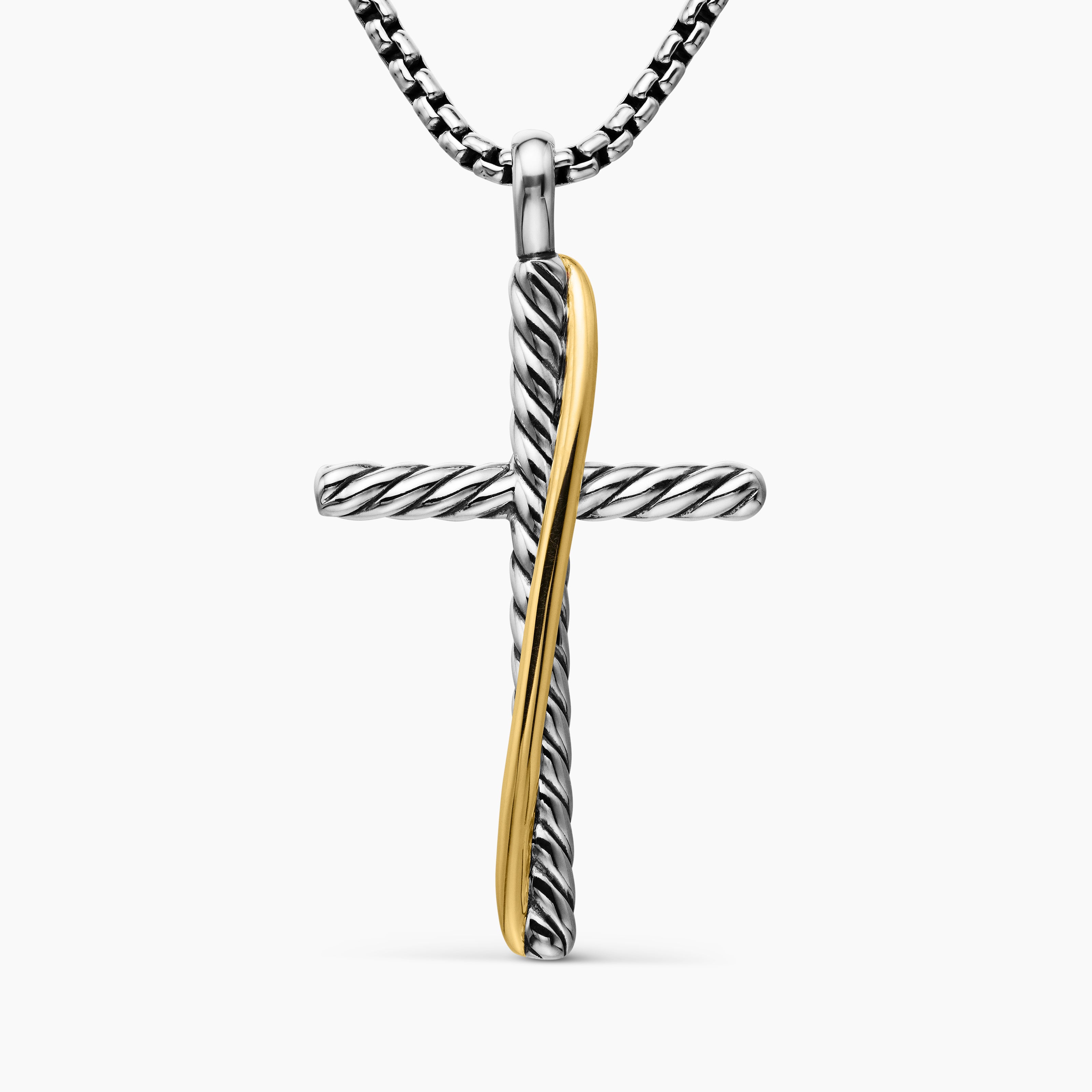 Collier &agrave; croix Crossover en argent sterling avec or jaune 18 carats, 35,6 mm pour femmes 