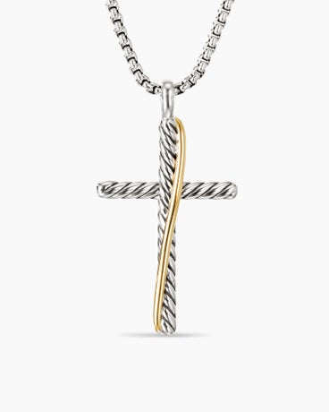 Crossover Cross Necklace in Sterling Silver with 18K Yellow Gold, 35.6mm