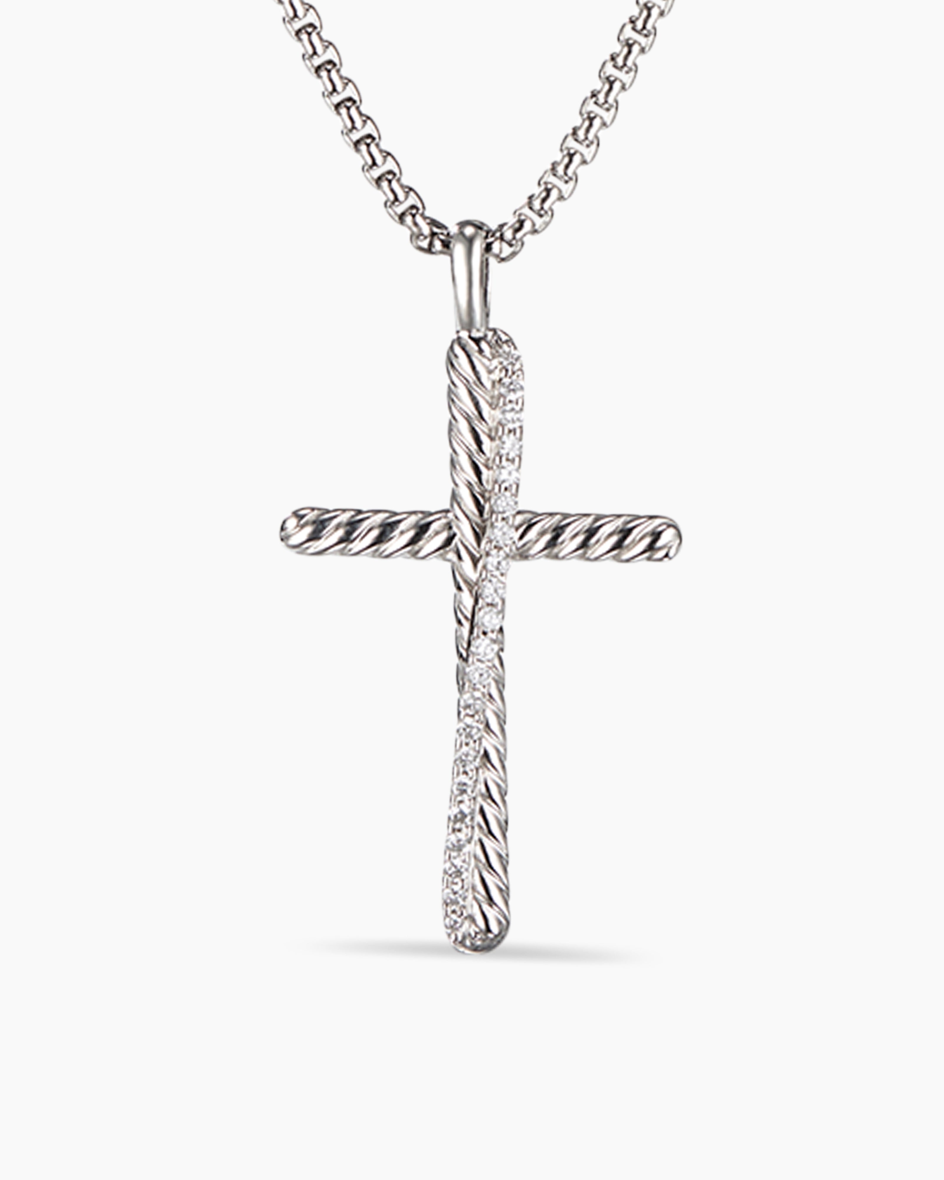 Crossover Cross Necklace in Sterling David | Silver with Diamonds, EU Yurman 35.6mm