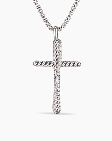 Crossover Cross Necklace in Sterling Silver with Diamonds, 35.6mm