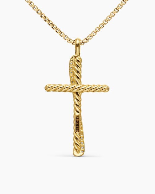 Womens Crossover Cross Necklace in 18K Yellow Gold with Diamonds, 35.6mm