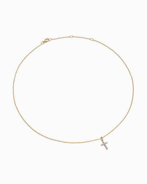 Womens Cable Collectibles® Cross Necklace in 18K Yellow Gold with Diamonds, 17mm