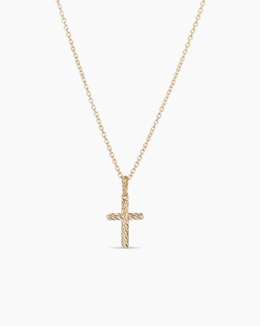 Cable Collectibles® Cross Necklace in 18K Yellow Gold with Diamonds, 17mm