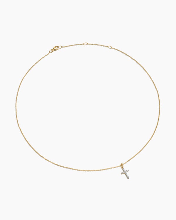 Cable Collectibles® Cross Necklace in 18K Yellow Gold with Diamonds, 17mm