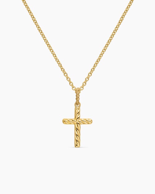 Womens Cable Collectibles® Cross Necklace in 18K Yellow Gold with Diamonds, 17mm