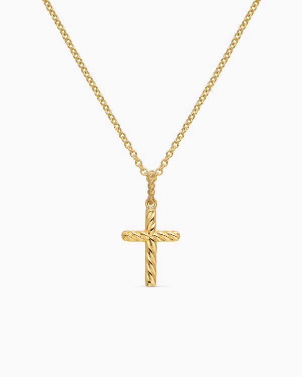 Cable Collectibles® Cross Necklace in 18K Yellow Gold with Diamonds, 17mm