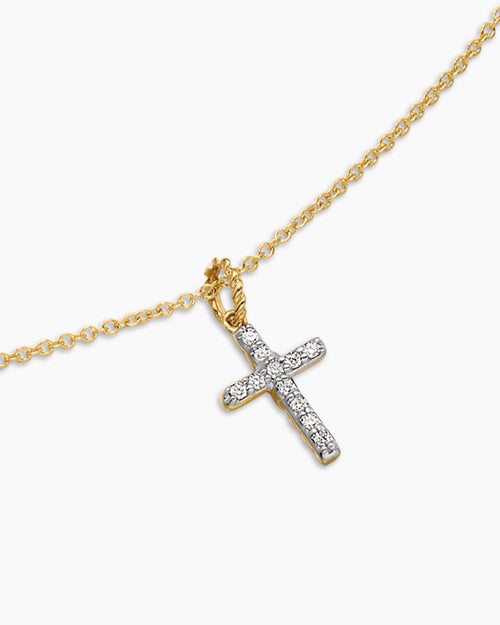 Womens Cable Collectibles® Cross Necklace in 18K Yellow Gold with Diamonds, 17mm