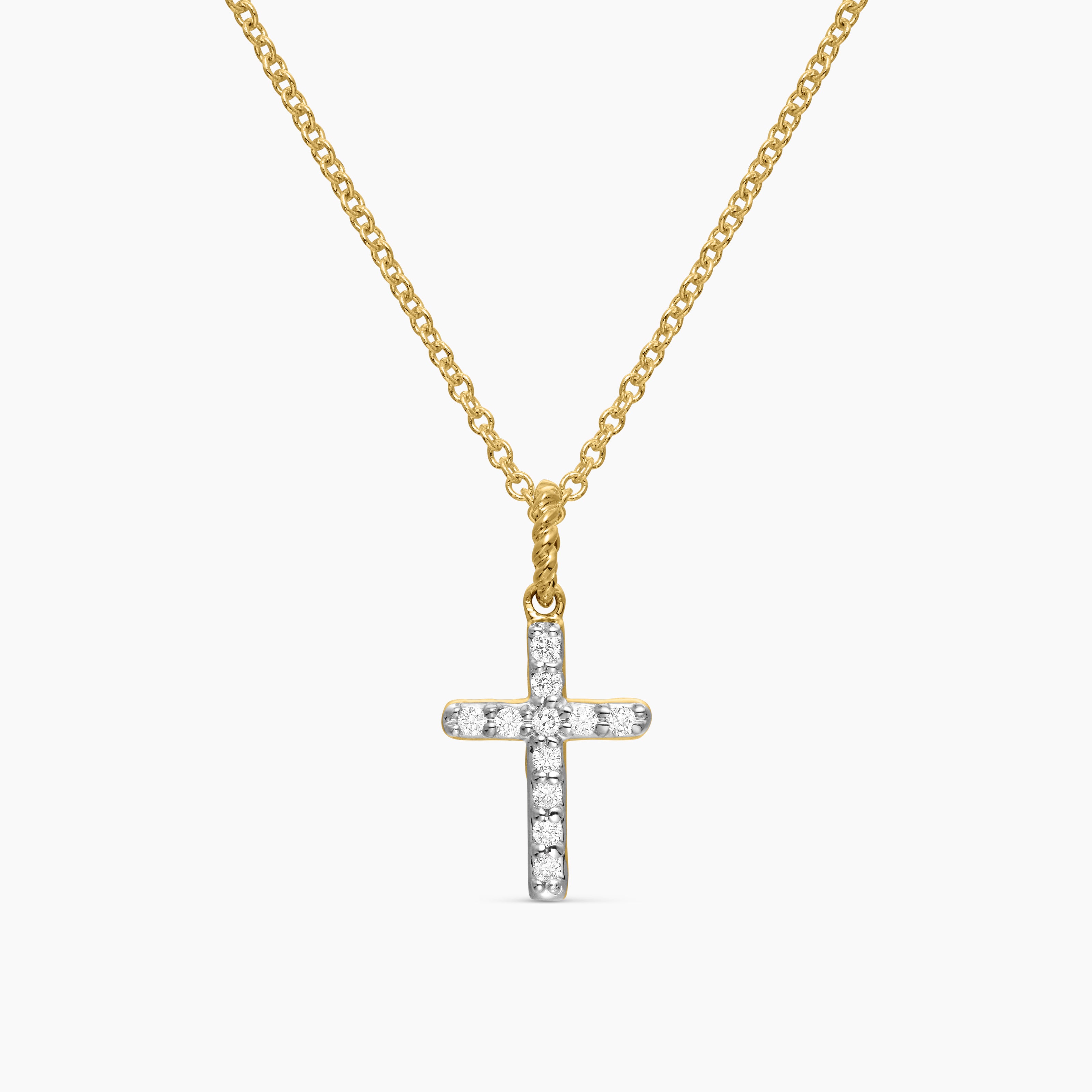 Womens Cable Collectibles&reg; Cross Necklace in 18K Yellow Gold with Diamonds, 17mm