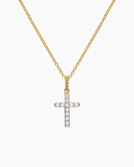 Cable Collectibles® Cross Necklace in 18K Yellow Gold with Diamonds, 17mm