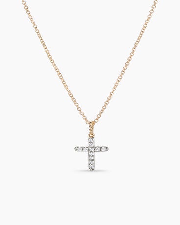 Cable Collectibles Cross Necklace in 18K Yellow Gold with Diamonds, 17mm