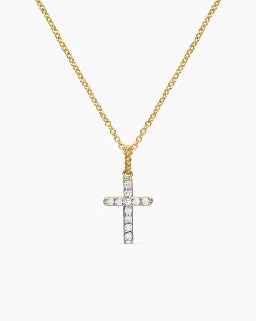 Womens Cable Collectibles® Cross Necklace in 18K Yellow Gold with Diamonds, 17mm