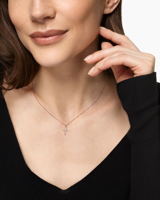 Cable Collectibles® Cross Necklace in 18K White Gold with Diamonds, 17mm