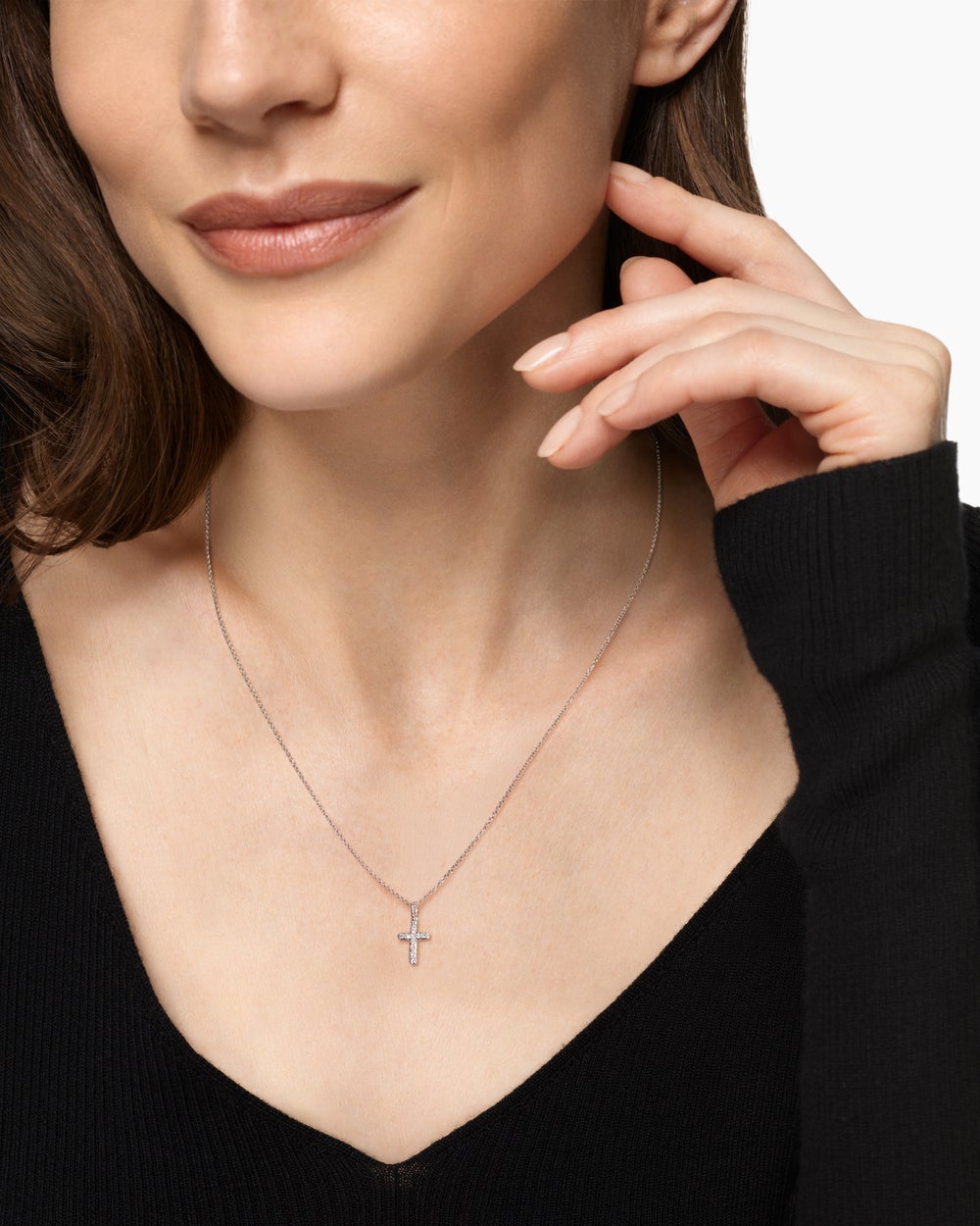 Womens Cable Collectibles® Cross Necklace in 18ct White Gold with Diamonds, 17mm