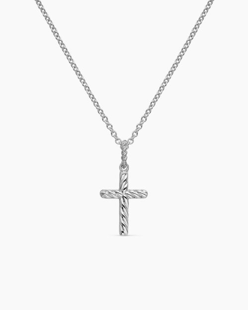 Womens Cable Collectibles® Cross Necklace in 18K White Gold with Diamonds, 17mm