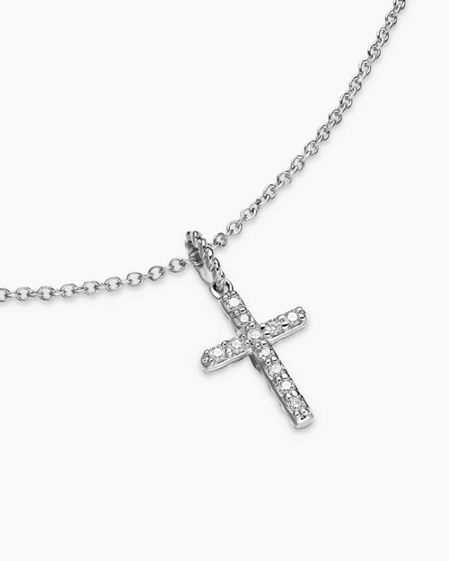Womens Cable Collectibles® Cross Necklace in 18ct White Gold with Diamonds, 17mm
