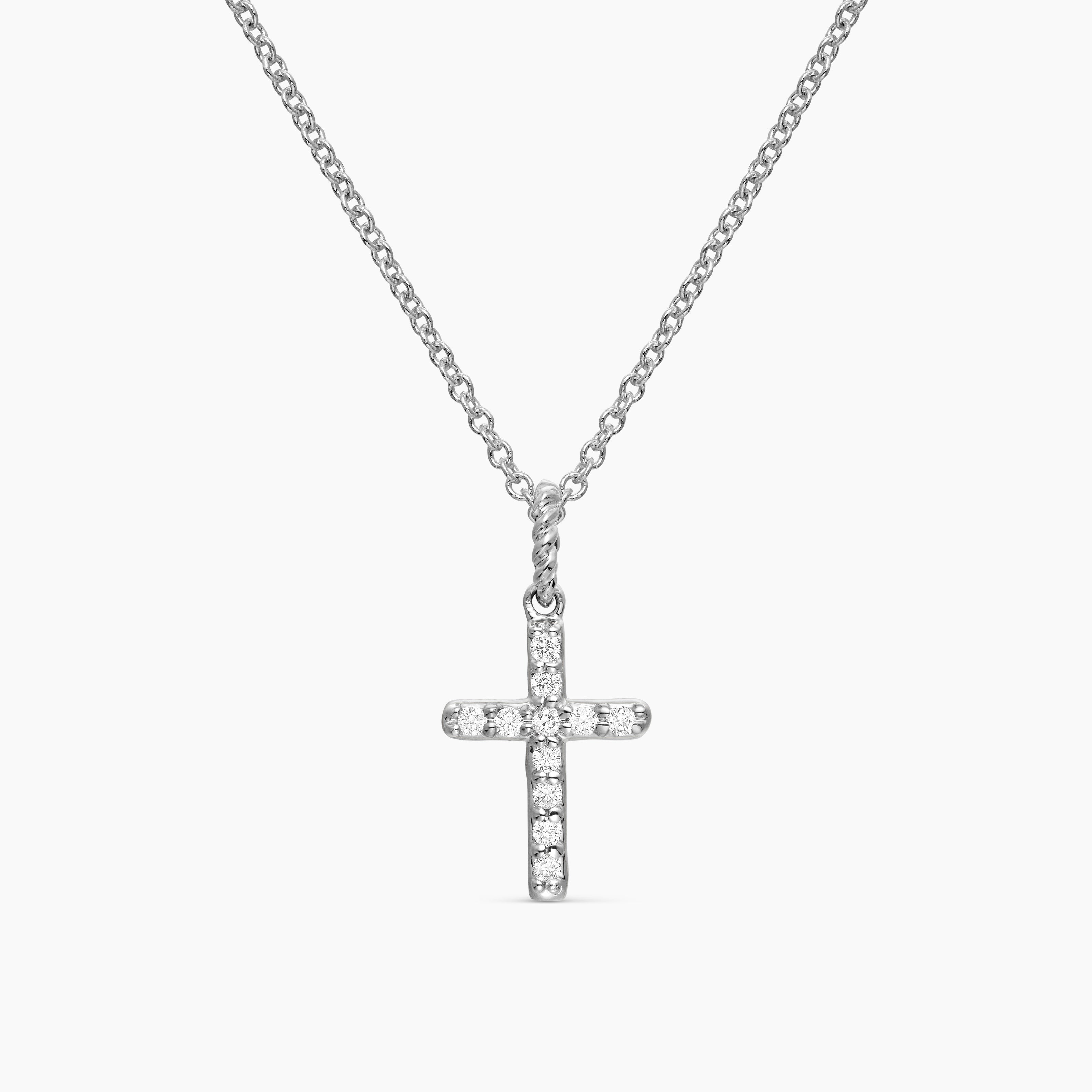 Womens Cable Collectibles Cross Necklace in 18K White Gold with Diamonds, 17mm